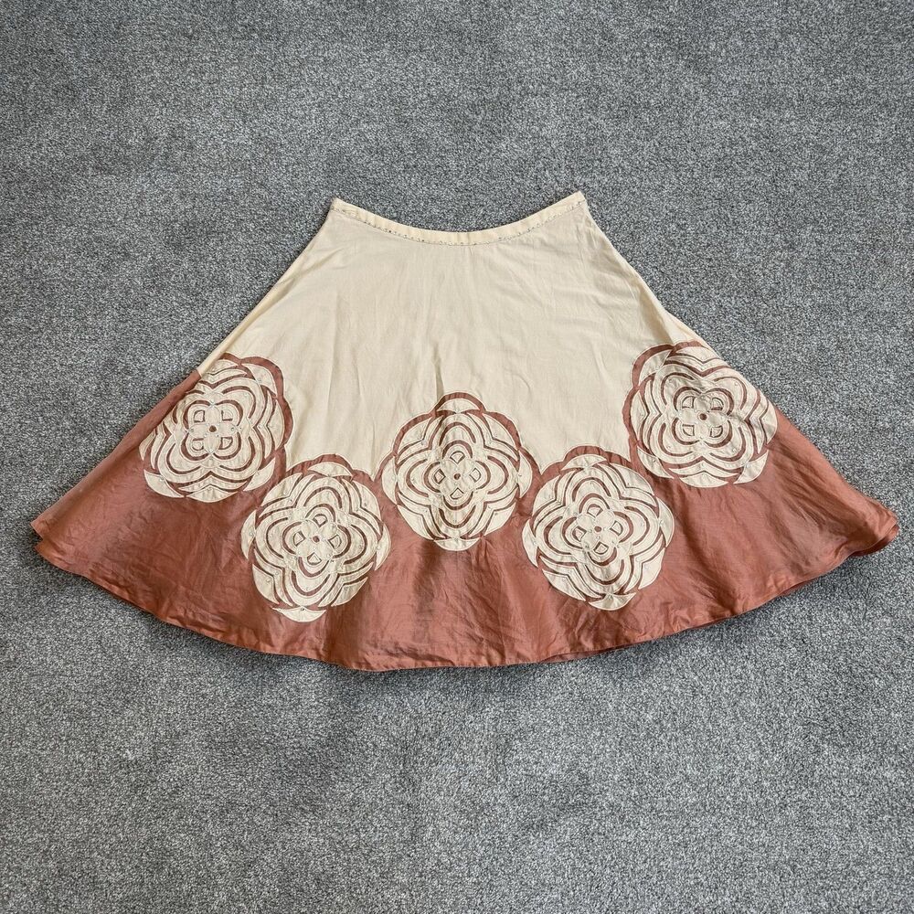 Anthropologie Odille Skirt Womens 6 Brown Floral Cotton Silk A-Line Flare Boho